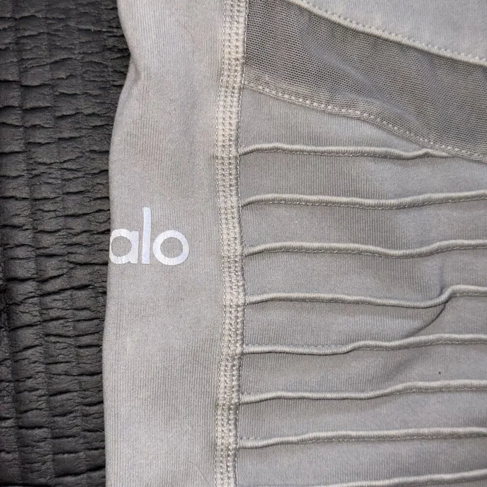 Alo Yoga High-Waist Moto Leggings Taupe Gray Quilted Mesh Athleisure Womens Gym